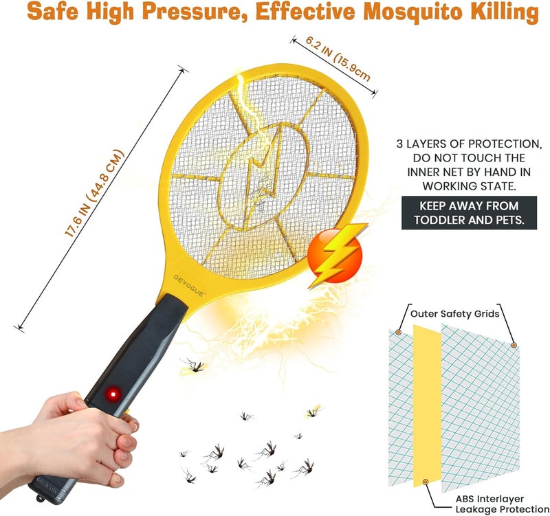 DeVogue ® Electric Fly Swatter Bug Zapper Battery Operated Flies Killer Indoor & Outdoor Pest Control Mosquito Zapper and Insect Catcher Racket - Image 2